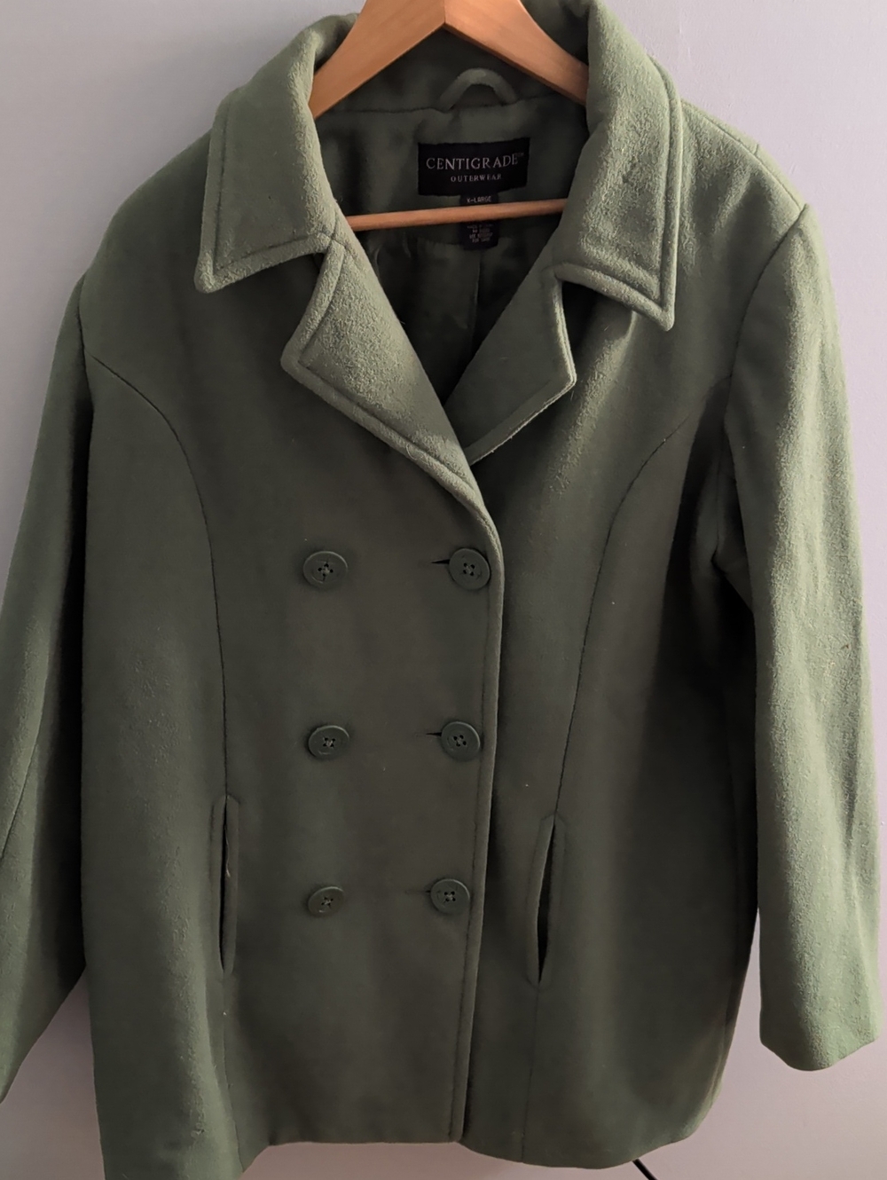 Centigrade Olive Green Double-Breasted Peacoat for Women